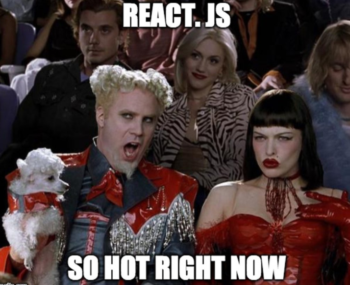 Zoolander-kuva tekstillä "React.JS so hot right now"
